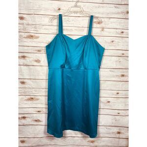 Lane Bryant Women Sheath Dress Satin Sweetheart Neck Sleeveless Teal Blue 22